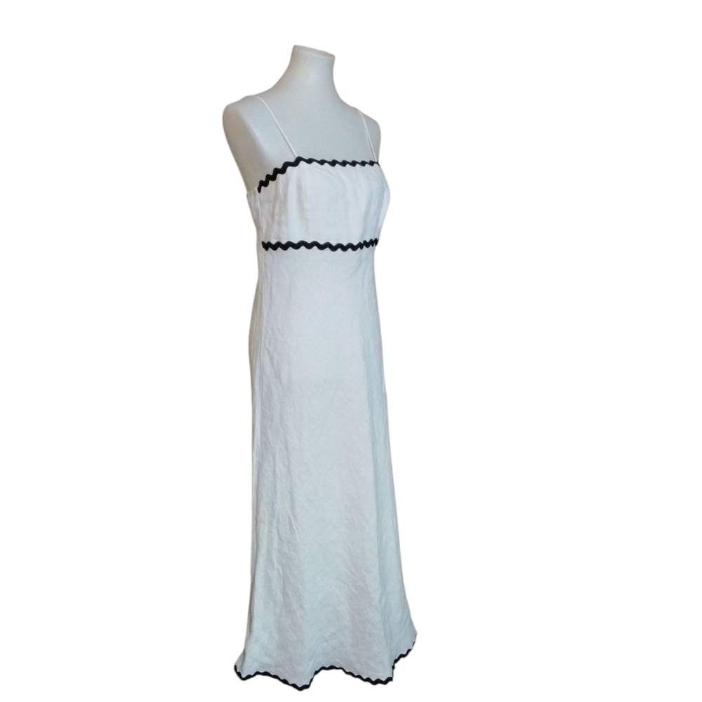 White Linen Sleeveless Maxi Dress with Black Trim Giselle By Isilis
